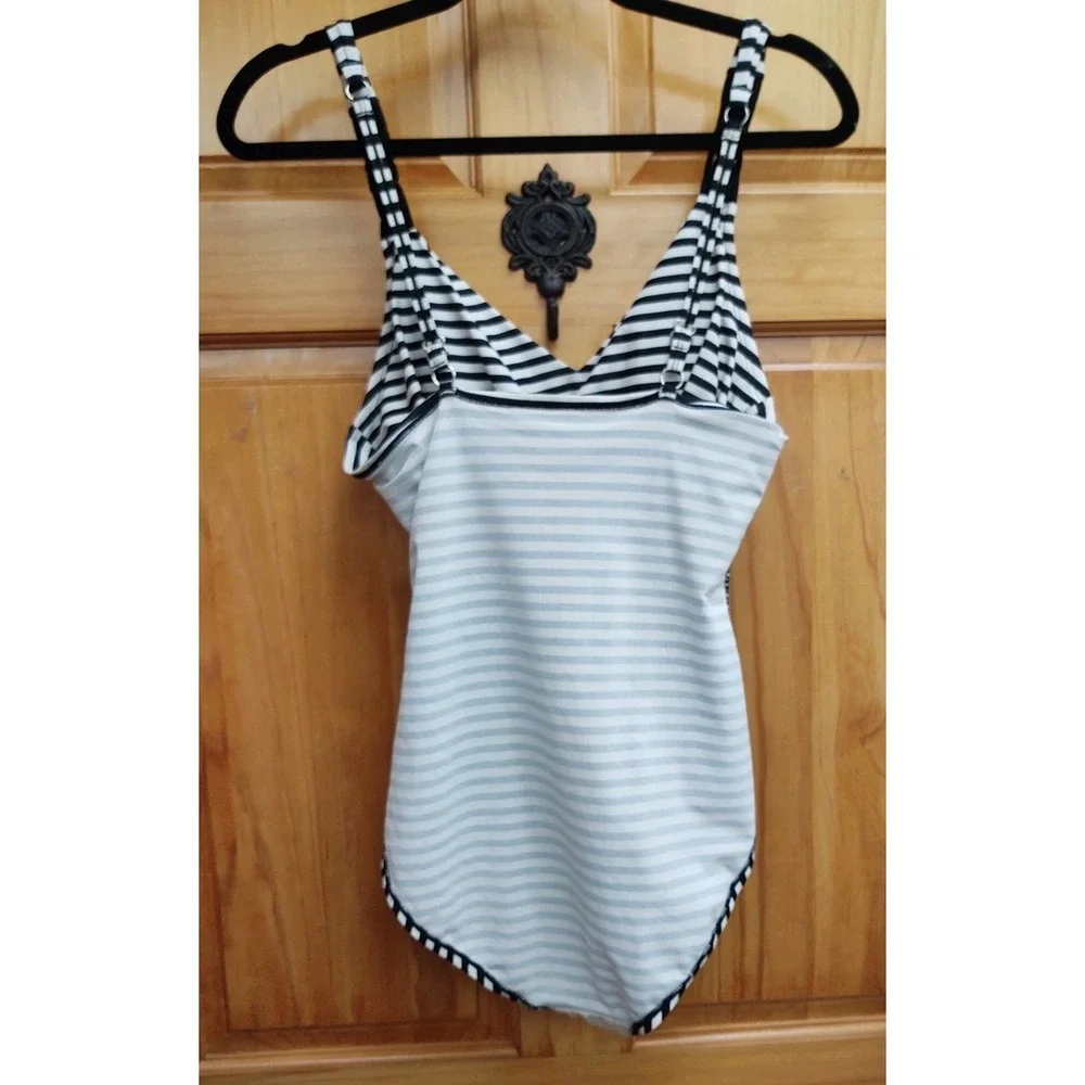 Merona Size M Black & White Striped No Wire Padded Bra Swimsuit Bathing Suit - Picture 6 of 12